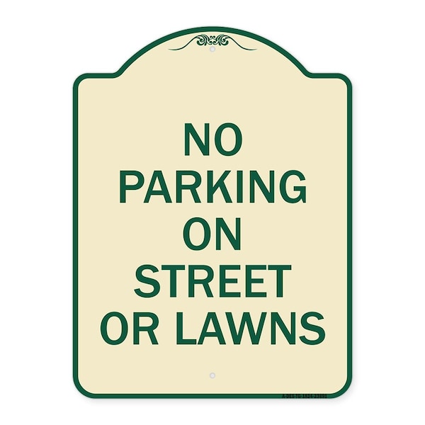 No Parking on Street or Lawns Heavy-Gauge Aluminum Architectural Sign, 24" x 18", TG-1824-23691